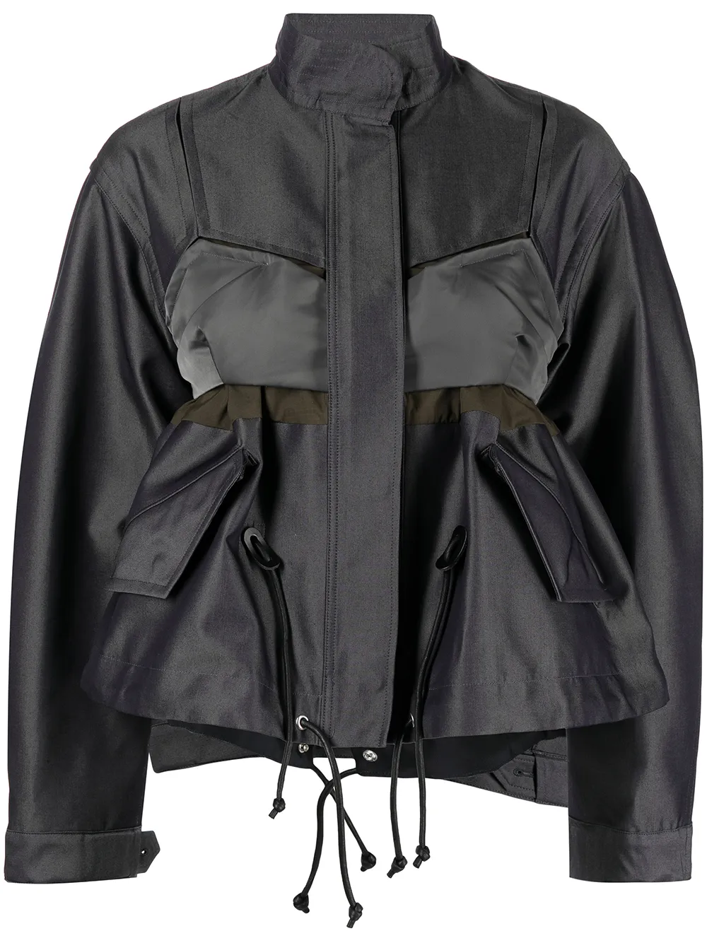 

sacai drawstring contrast-panel jacket - Grey