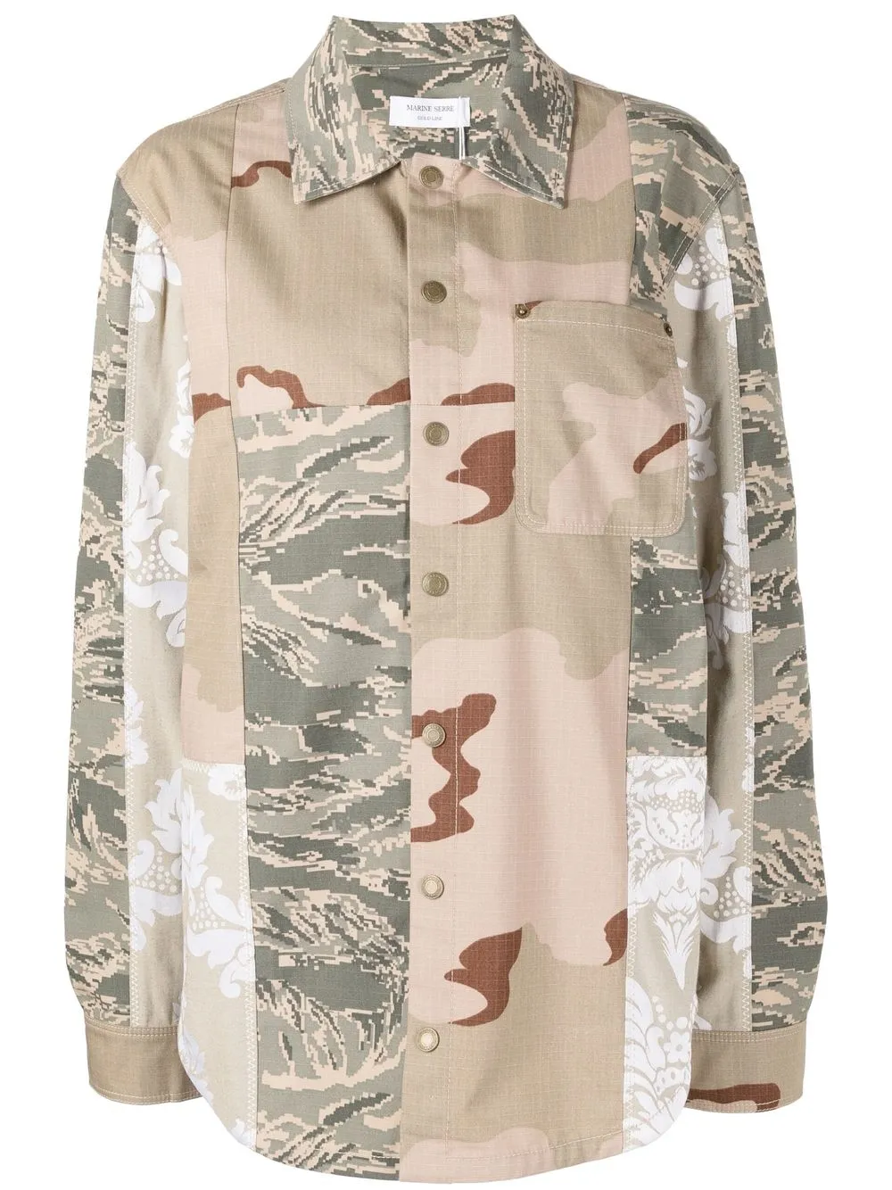 

Marine Serre sobrecamisa con estampado militar y paneles - Verde