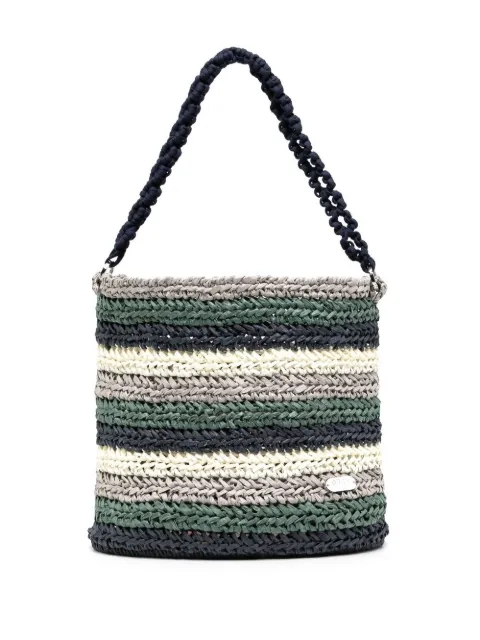 0711 striped interwoven-design beach bag