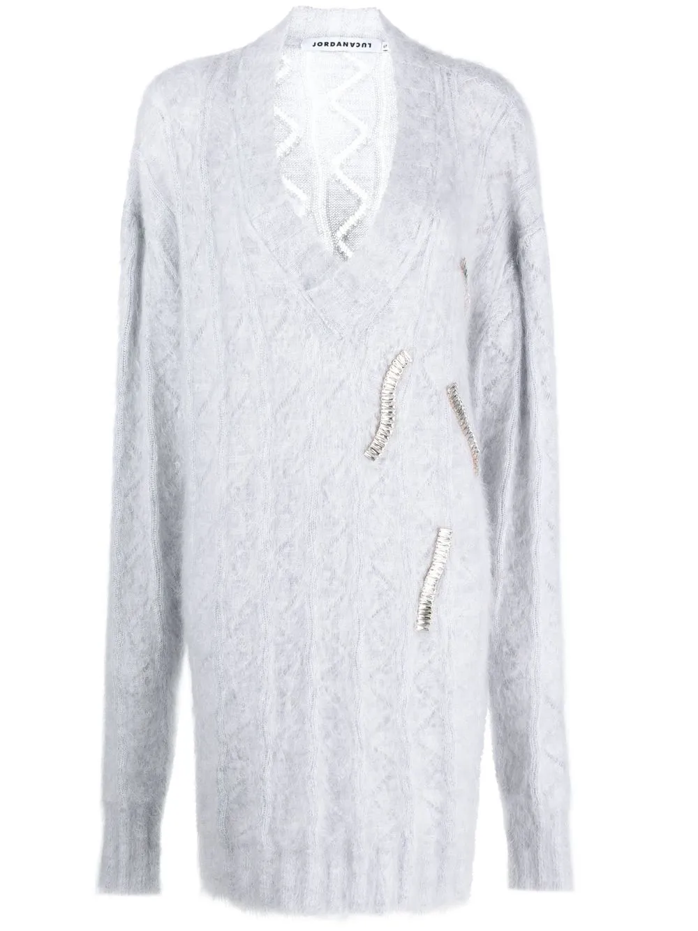 

JORDANLUCA rhinestone-embellished mohair V-neck jumper - Grey