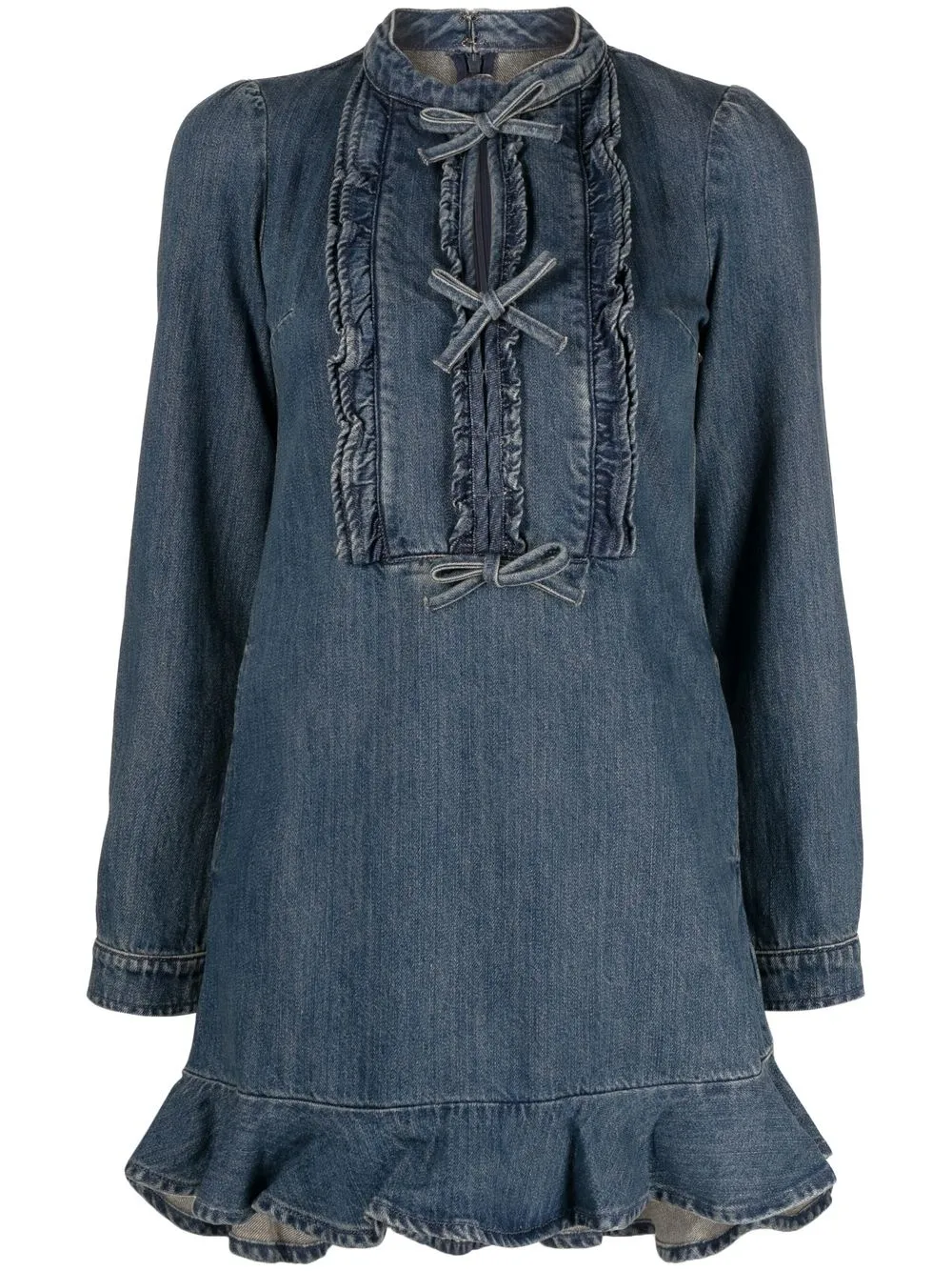 

Self-Portrait bow-detail denim dress - Blue