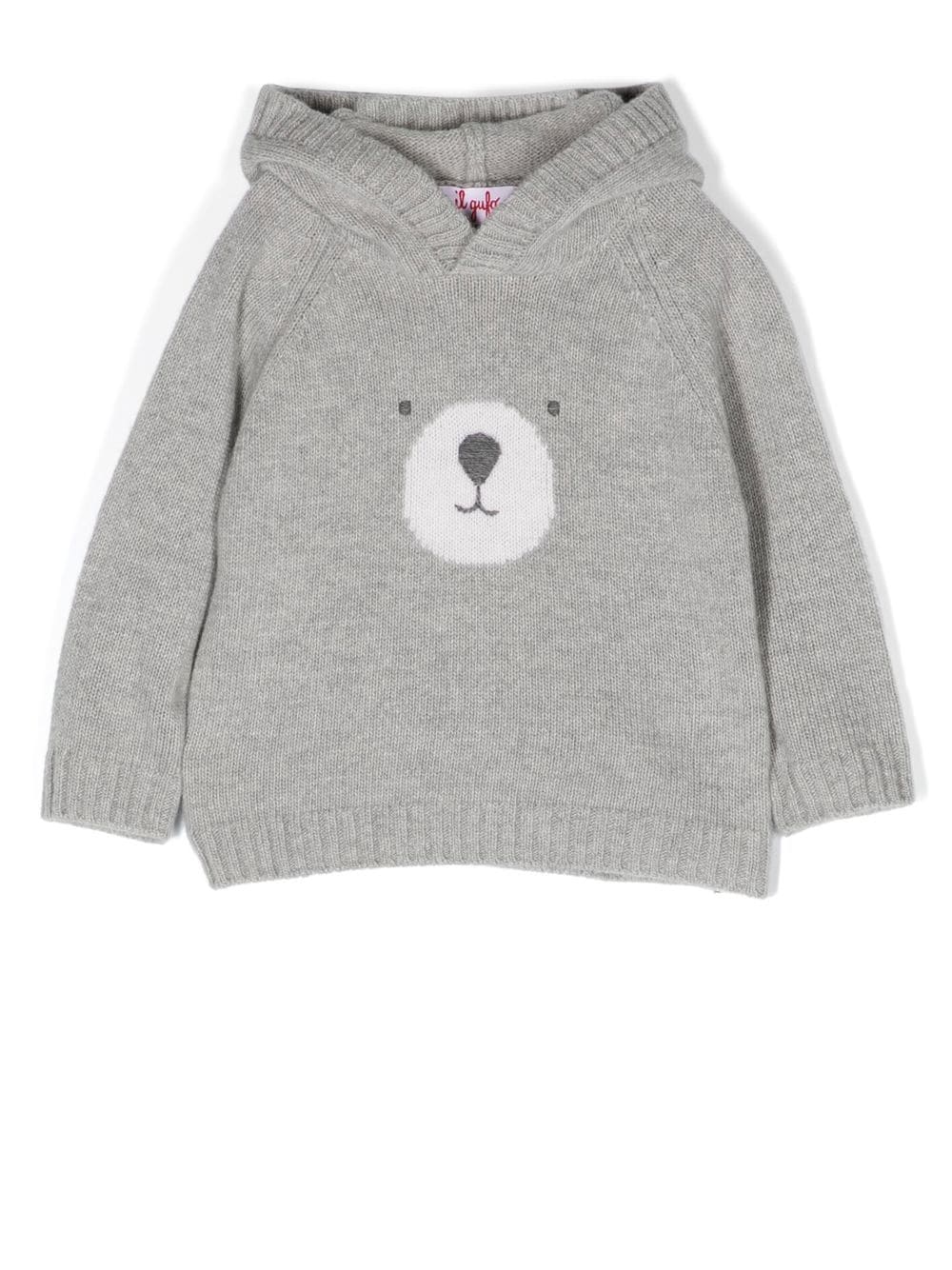 Shop Il Gufo Bear Knit Hooded Jumper In Grau