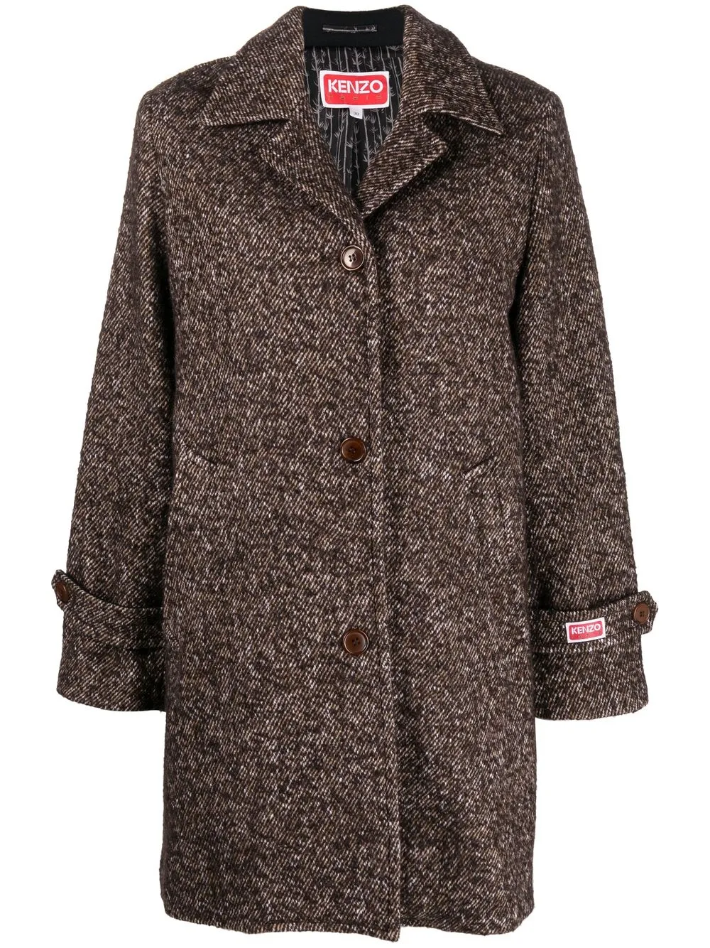 

Kenzo logo-patch mid-length coat - Brown