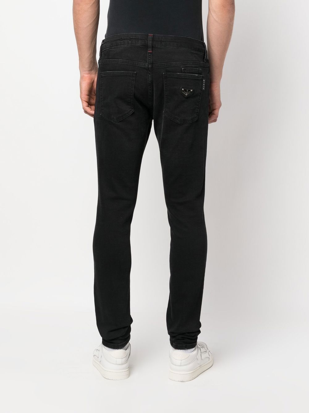 Shop Philipp Plein Logo-plaque Slim-leg Jeans In Black