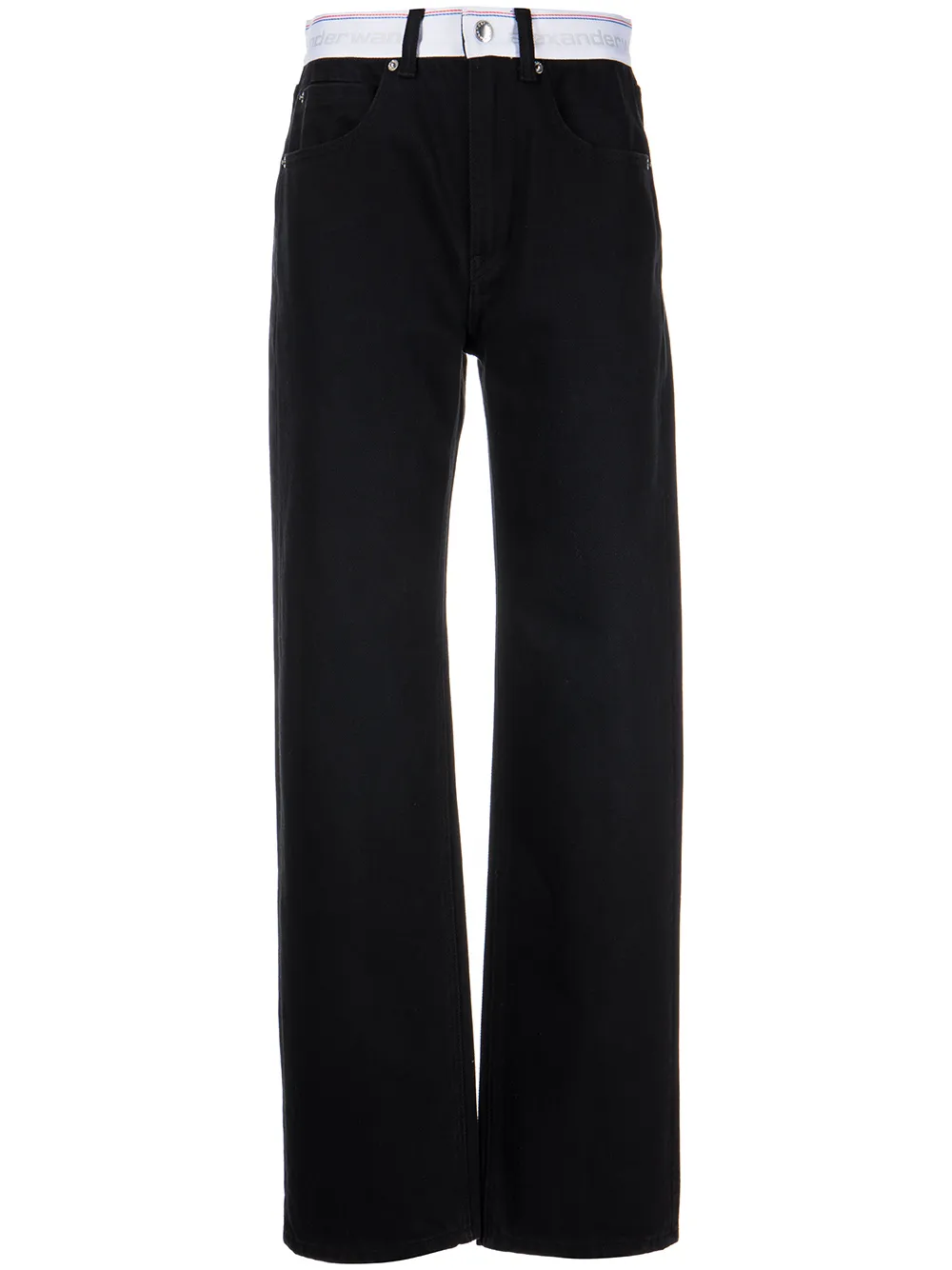 Alexander Wang Contrasting-logo-waistband Denim Jeans In Black | ModeSens