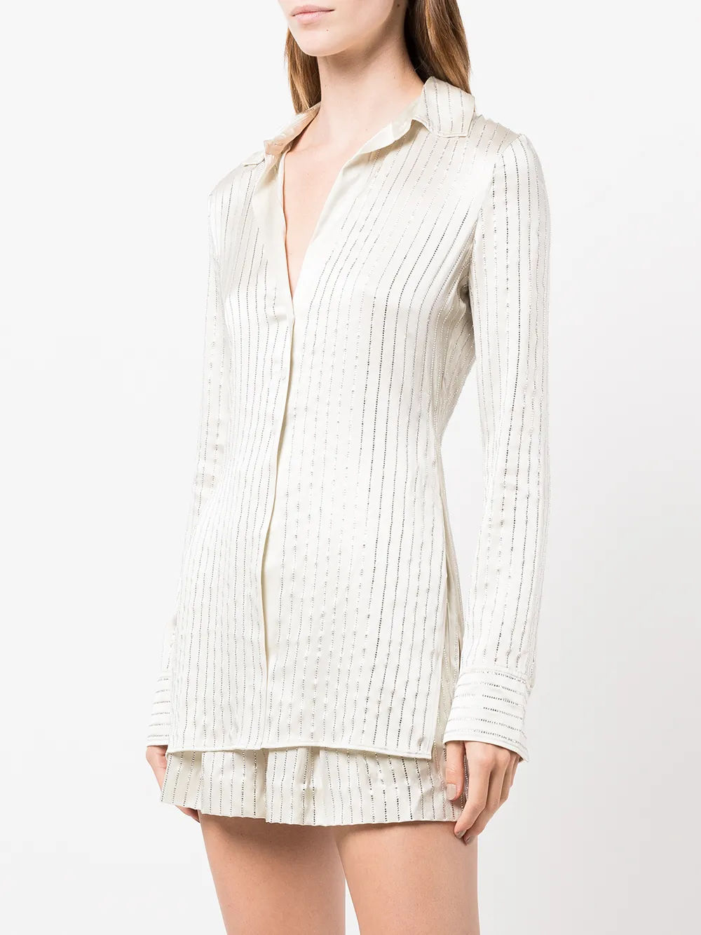 Alexander Wang Crystal Pinstripe Shirt In Silk Charmeuse In Neutrals