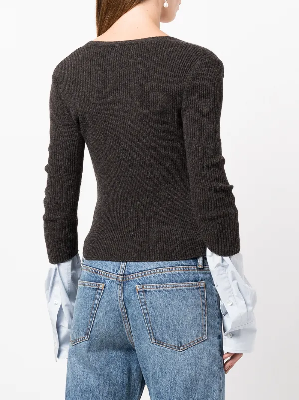 Alexander Wang レイヤード リブニット カーディガン | グレー Alexander Wang レイヤード リブニット カーディガン | グレー