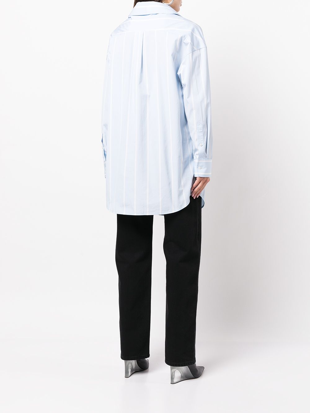 Shop Alexander Wang Crystal-embellished Striped Cotton Shirt In Blue