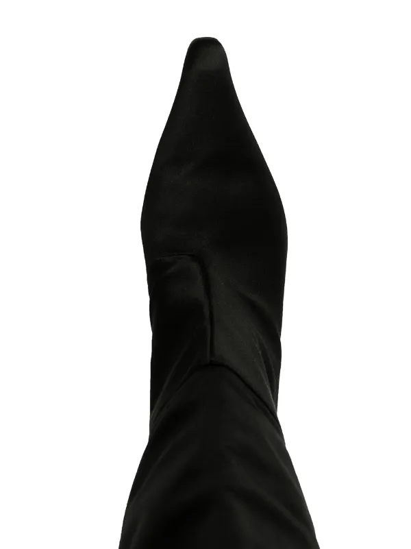 Alexander Wang☆Viola サテン フェザー オーバーニーブーツ Alexander Wang Viola feather-trim Satin Boots | Black | FARFETCH