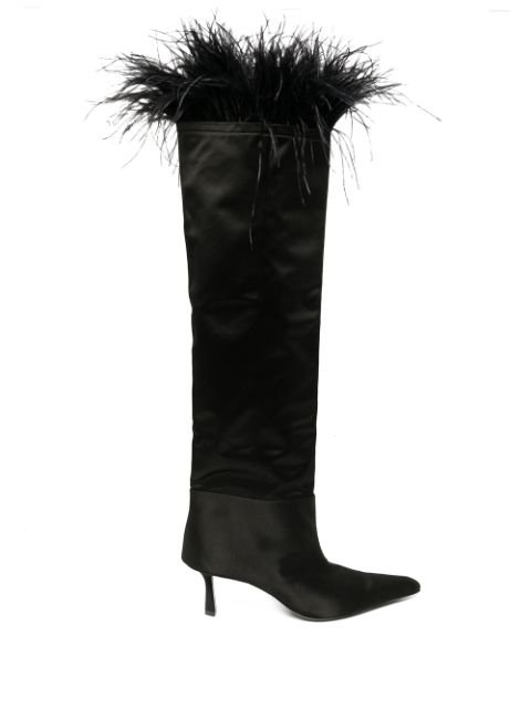 Alexander Wang Viola feather-trim satin boots Women