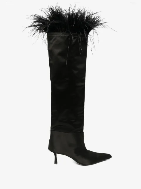Alexander Wang Viola feather-trim satin boots