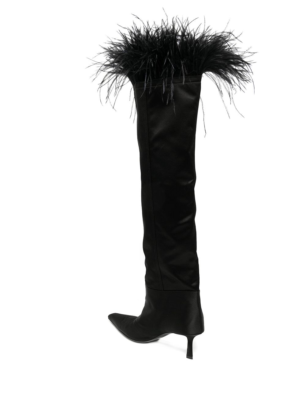 Shop Alexander Wang Viola Feather-trim Satin Boots In Black