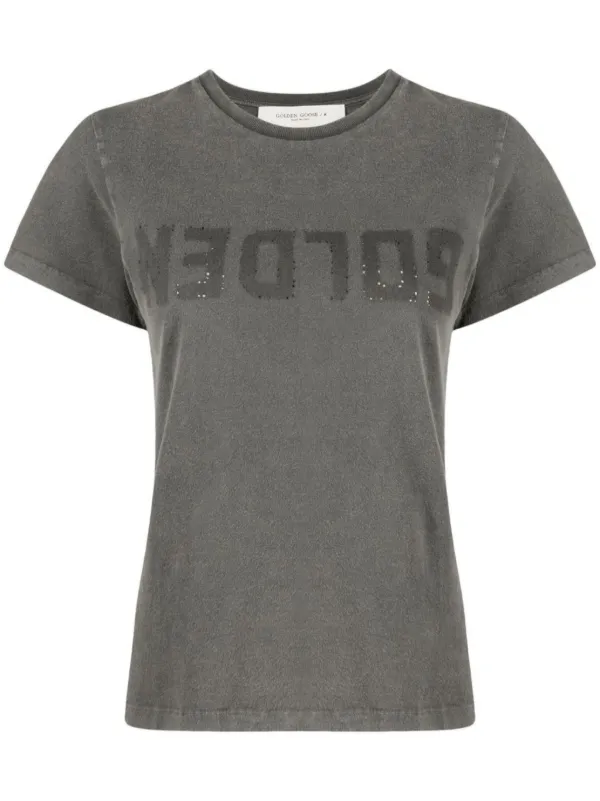 Golden Goose Distressed Logo-print T-shirt in Grey