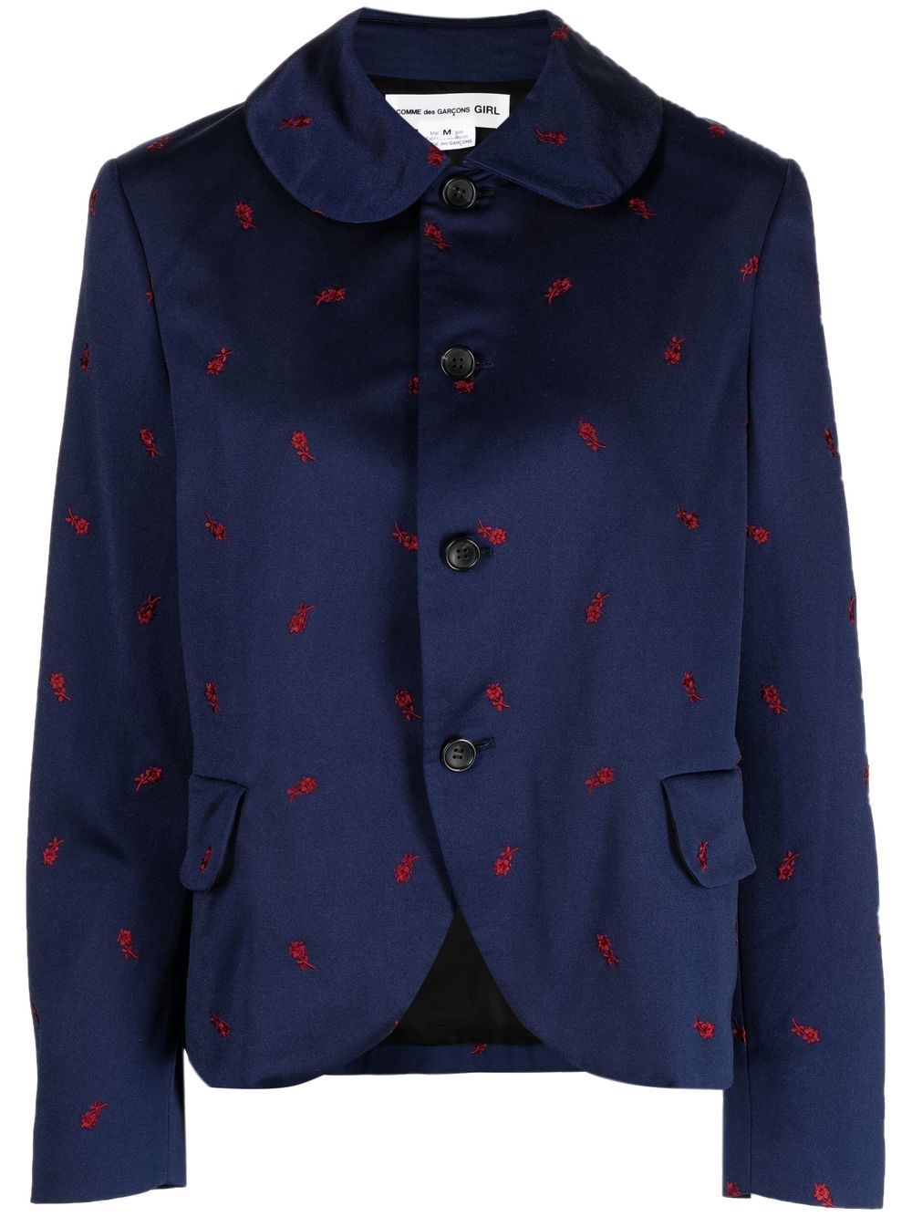 Comme Des Garcons Girl Floral-embroidered Single-breasted Blazer In Blue