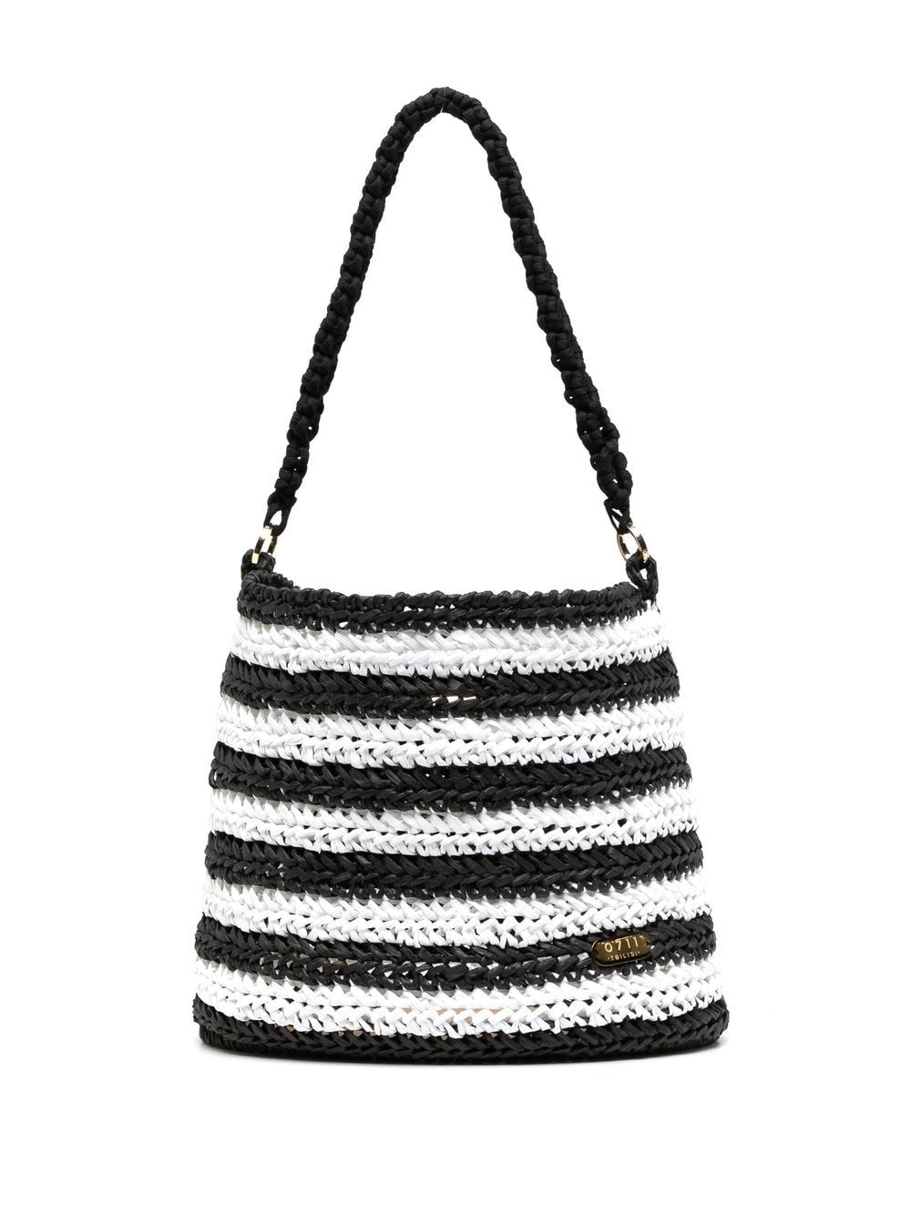 0711 Striped Interwoven-design Beach Bag In Black