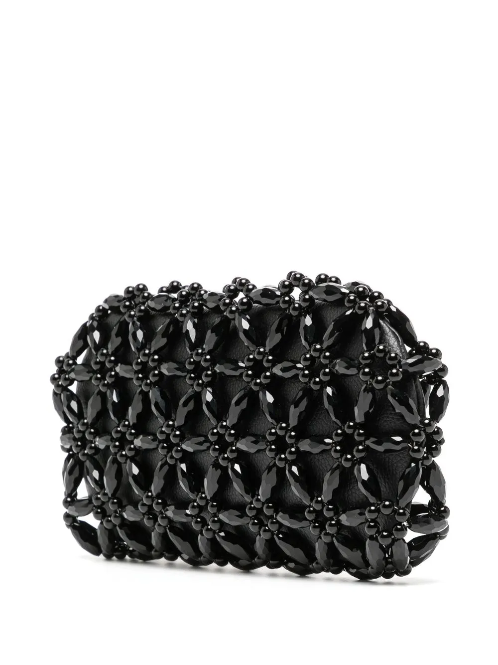 0711 Faceted Bead-embellished Clutch Bag In Black