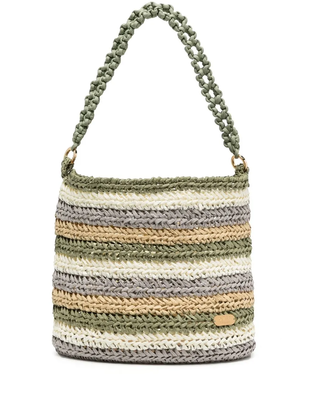 

0711 striped handwoven tote bag - Green