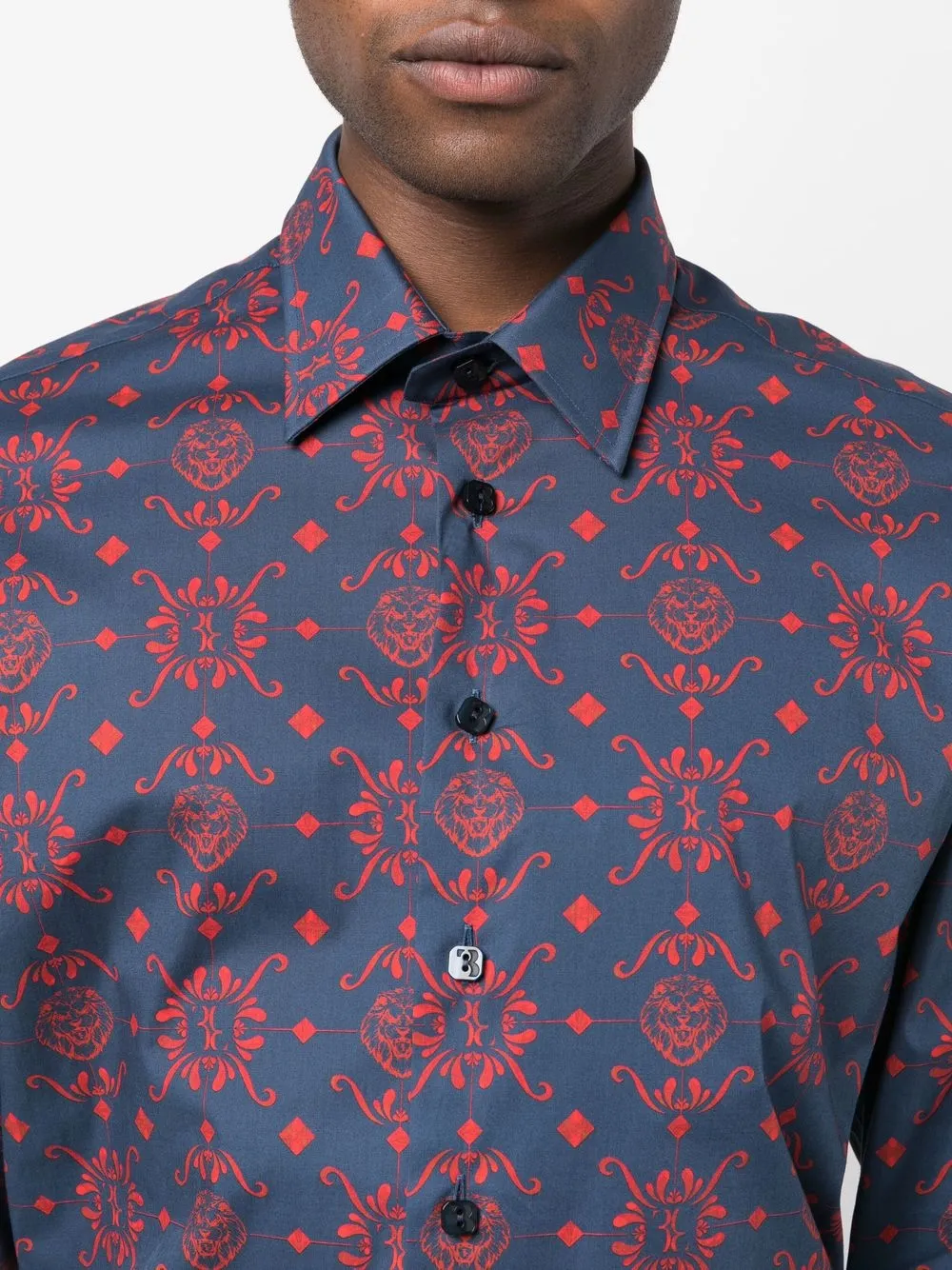 Shop Billionaire Abstract Pattern Print Cotton Shirt In 蓝色