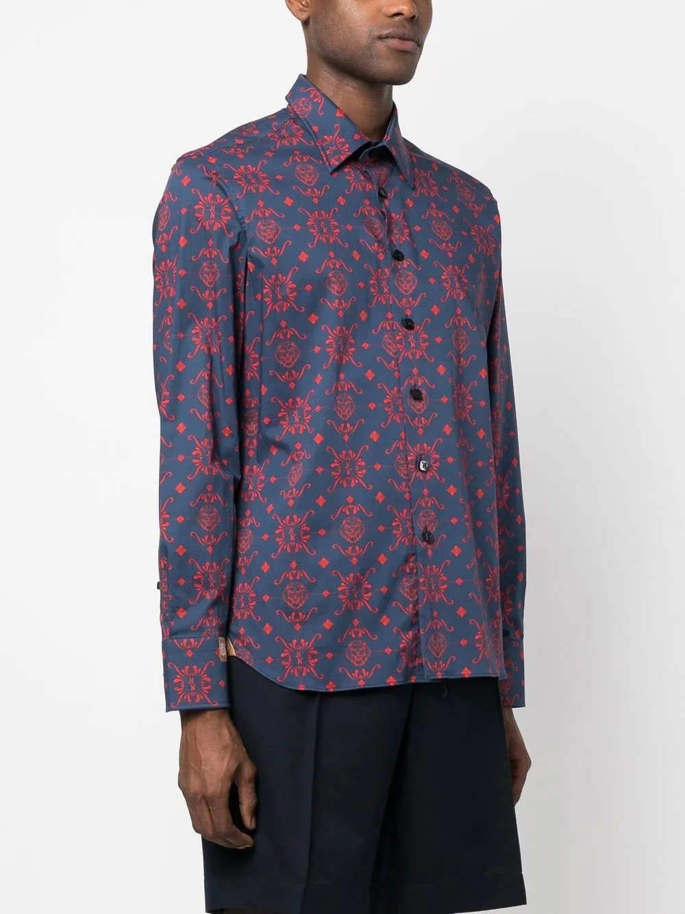 Shop Billionaire Abstract Pattern Print Cotton Shirt In 蓝色