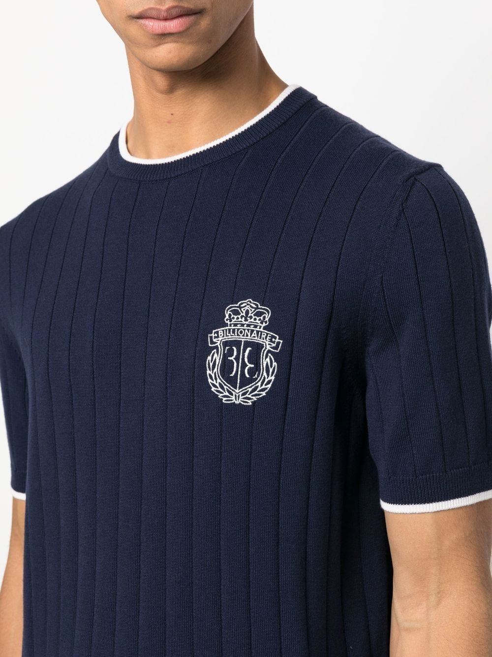 Shop Billionaire Logo-embroidered Ribbed-knit Top In Blue