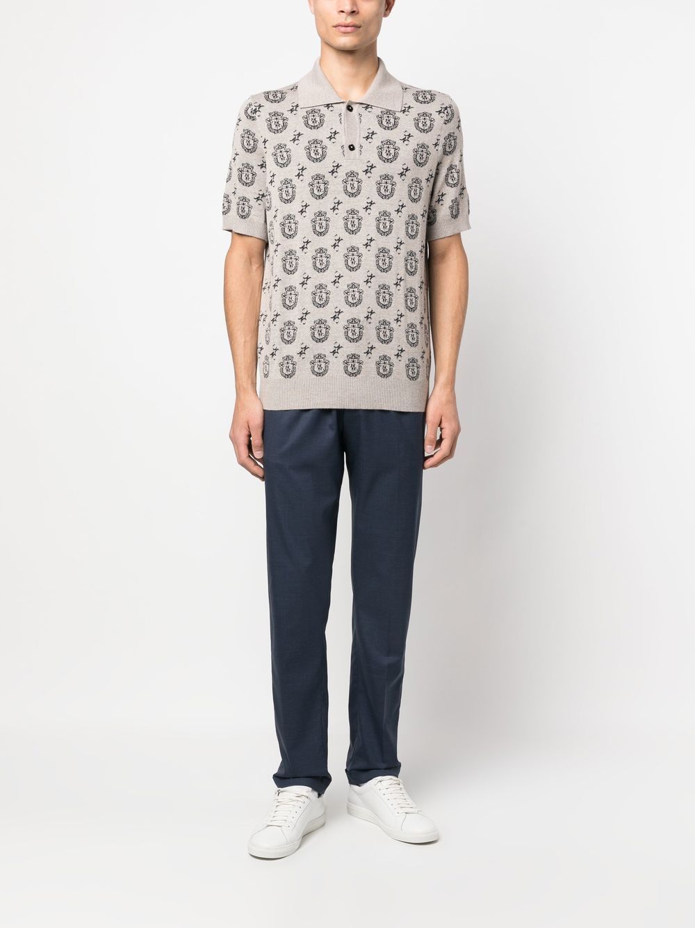 Shop Billionaire Monogram Intarsia-knit Polo Shirt In Neutrals