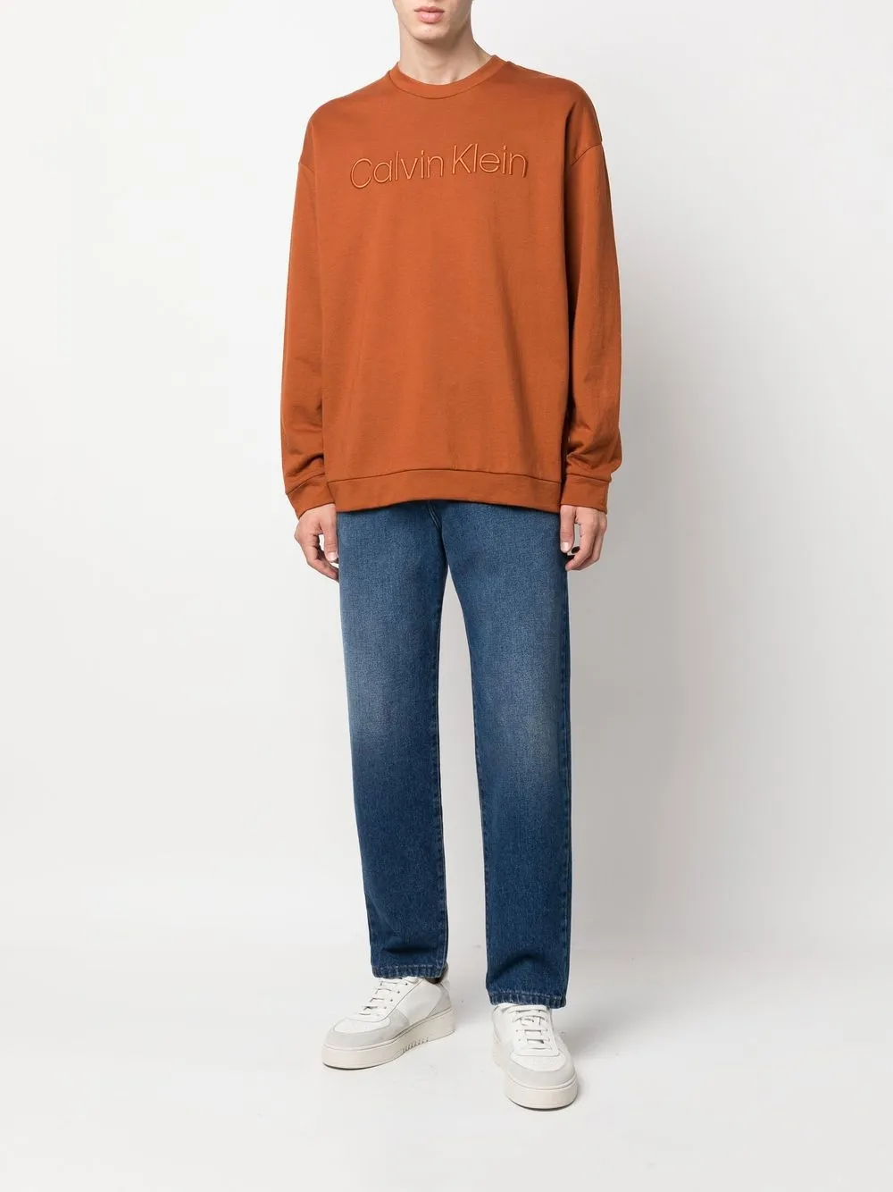 Calvin Klein Sweater met geborduurd logo - Bruin