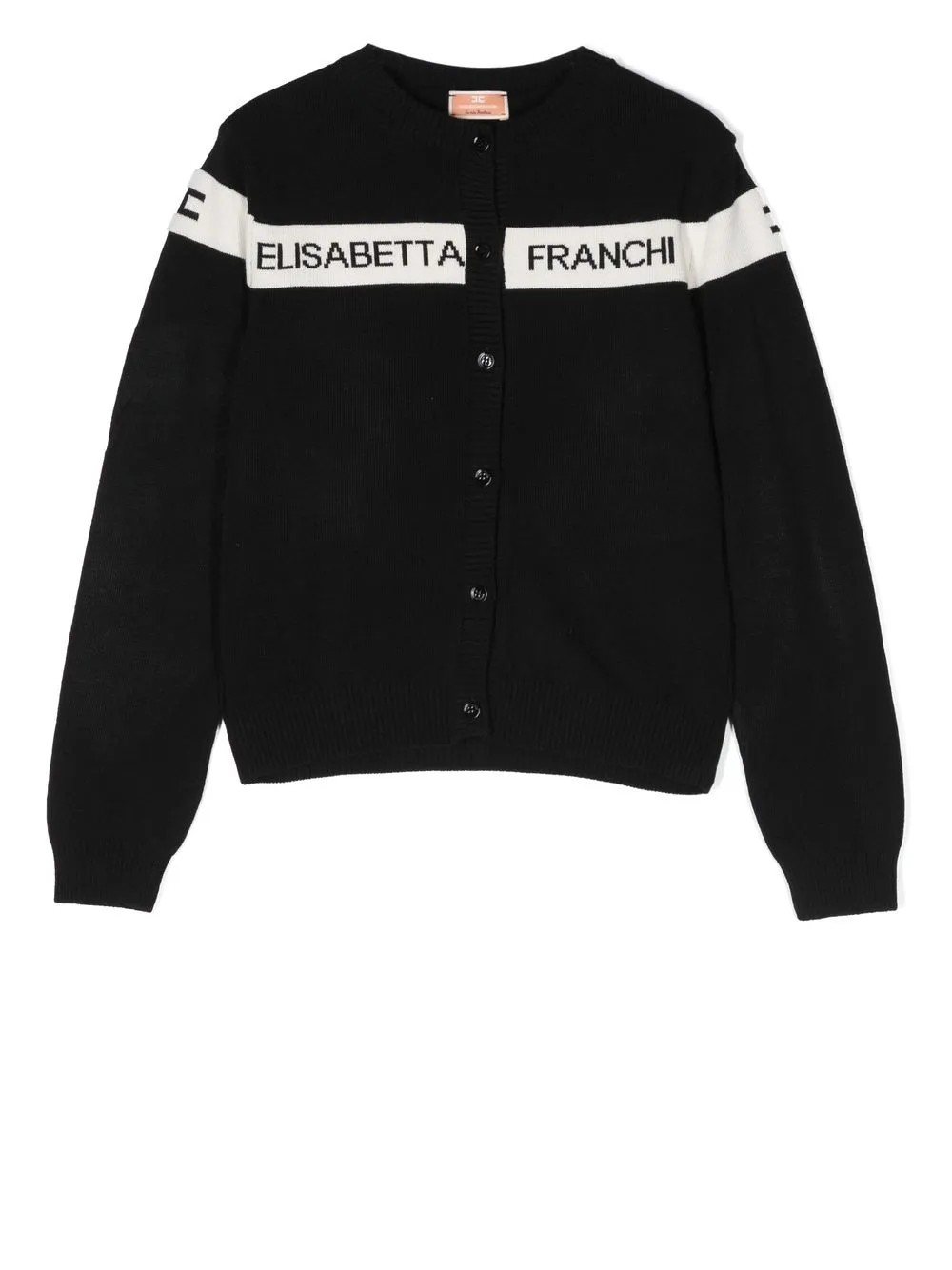 

Elisabetta Franchi La Mia Bambina logo-intarsia crew-neck cardigan - Black