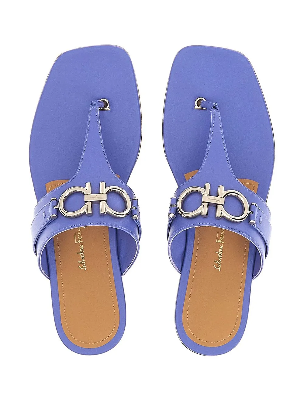 Ferragamo Rikis Calfskin Gancini Thong Sandals In Blue