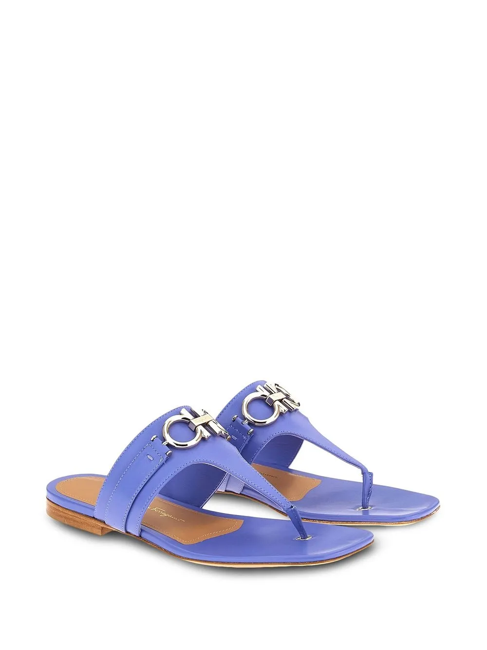 Ferragamo Rikis Calfskin Gancini Thong Sandals In Blue