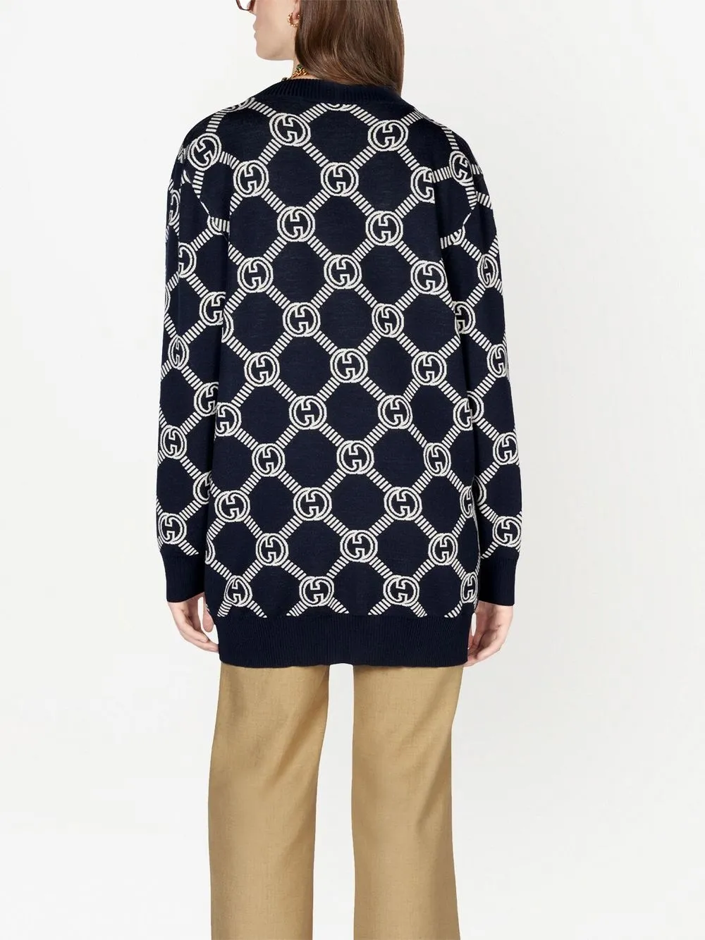Gucci Reversible Gg Jacquard Knit Cardigan In Black