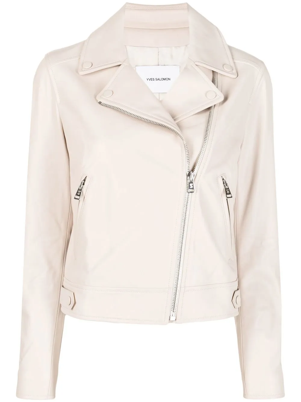 

Yves Salomon off-centre zip leather jacket - Pink