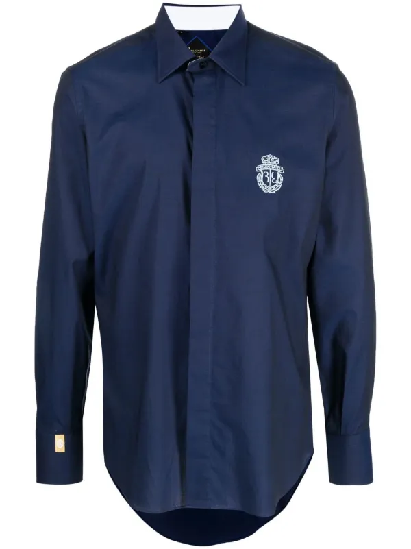 Billionaire Silver Cut logo-print Shirt Blue FARFETCH PH