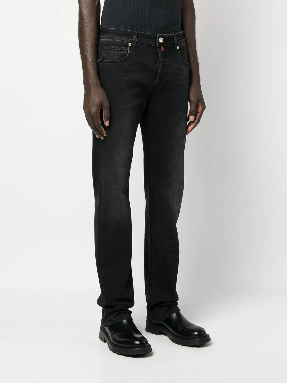  Billionaire Straight Leg Jeans Mit Wappen   Schwarz 
