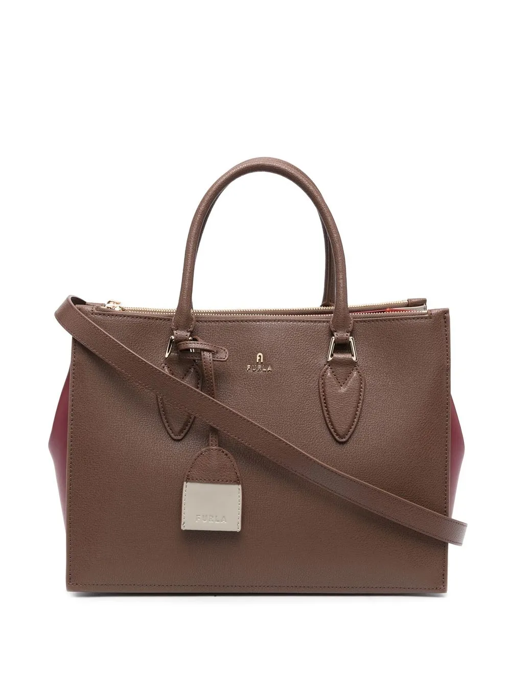 

Furla engraved-logo leather tote - Brown