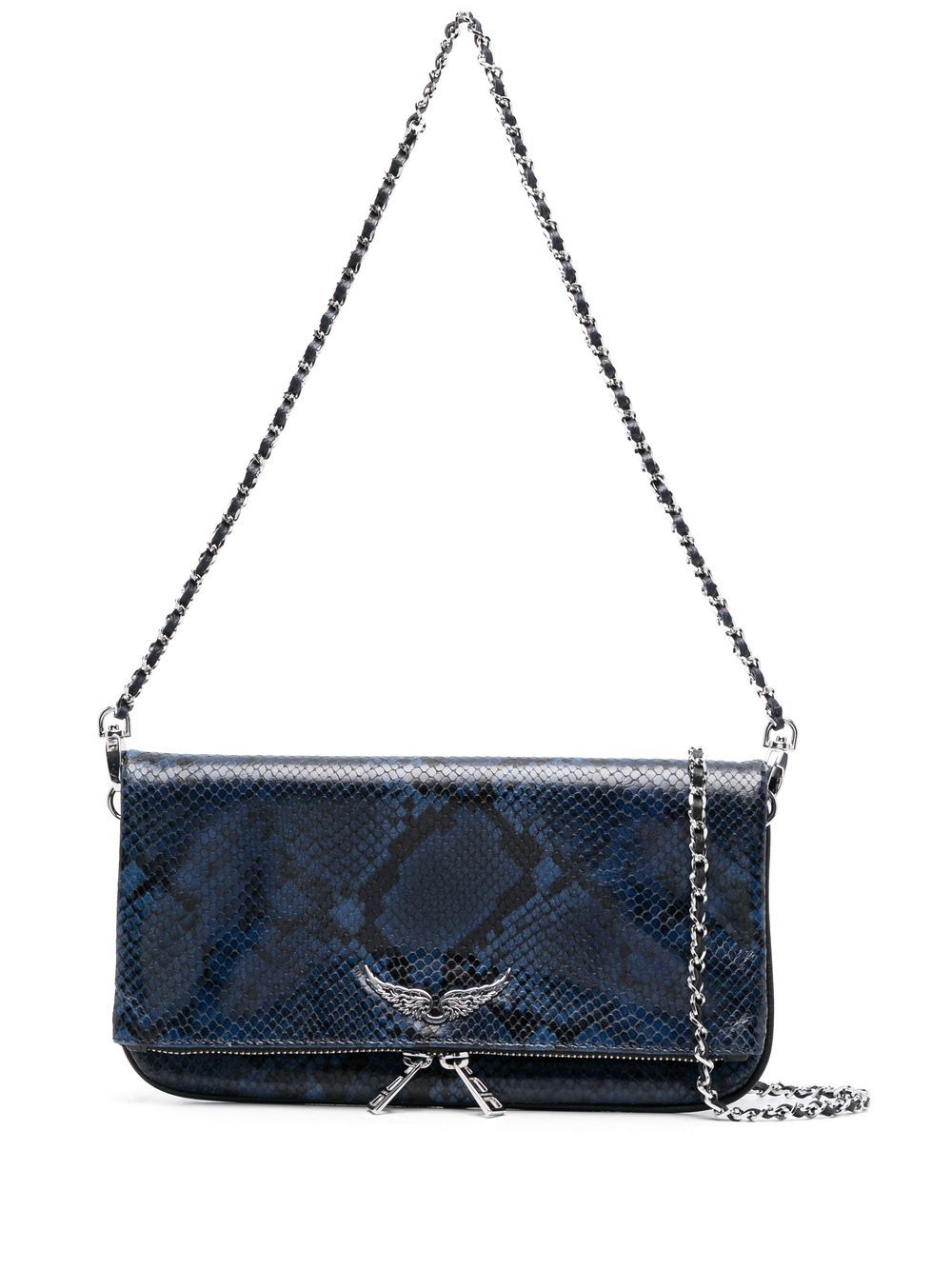 Zadig & Voltaire Rock Wild Snakeskin-effect Shoulder Bag In Blue