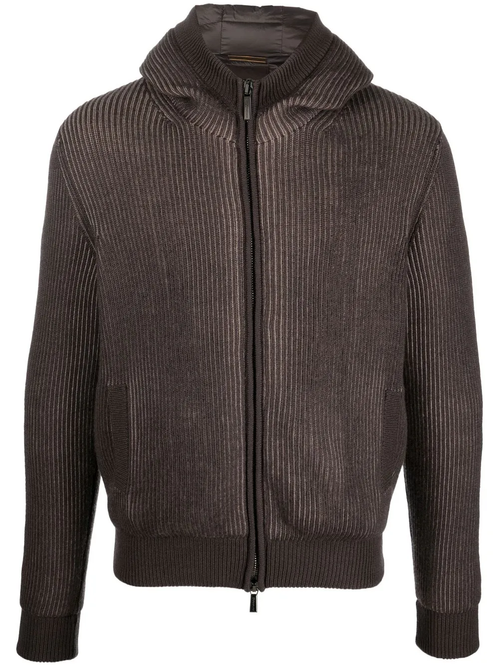 

Moorer ribbed-knit zip-fastening hoodie - Brown