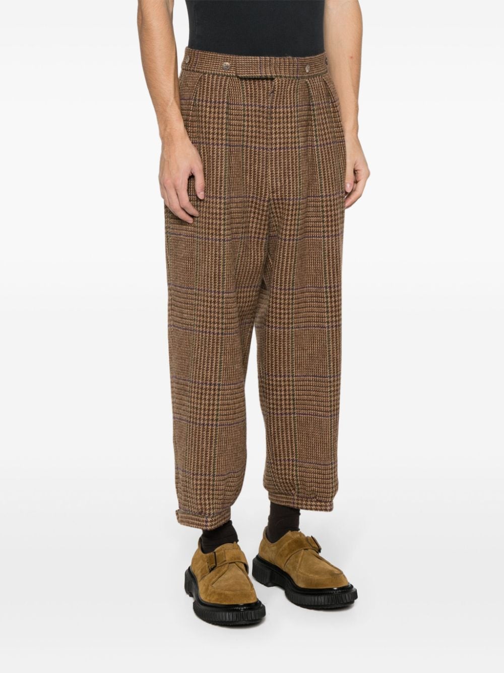 Shop Polo Ralph Lauren Plaid Cropped Tapered Wool Trousers In Brown