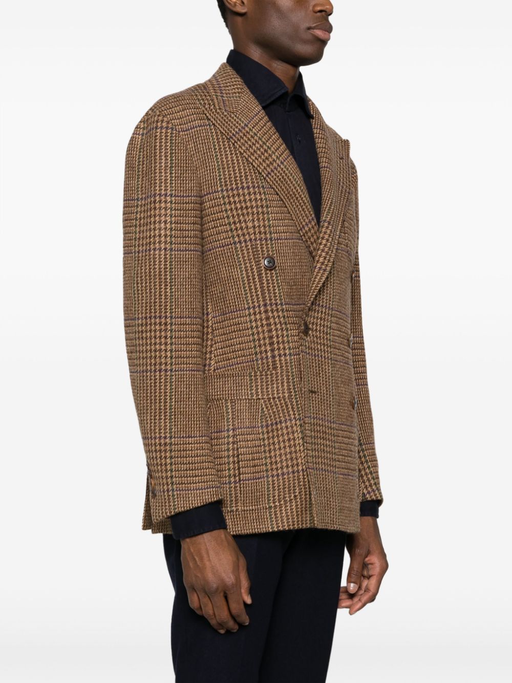 Shop Polo Ralph Lauren Plaid-check Double-breasted Jacket In Brown