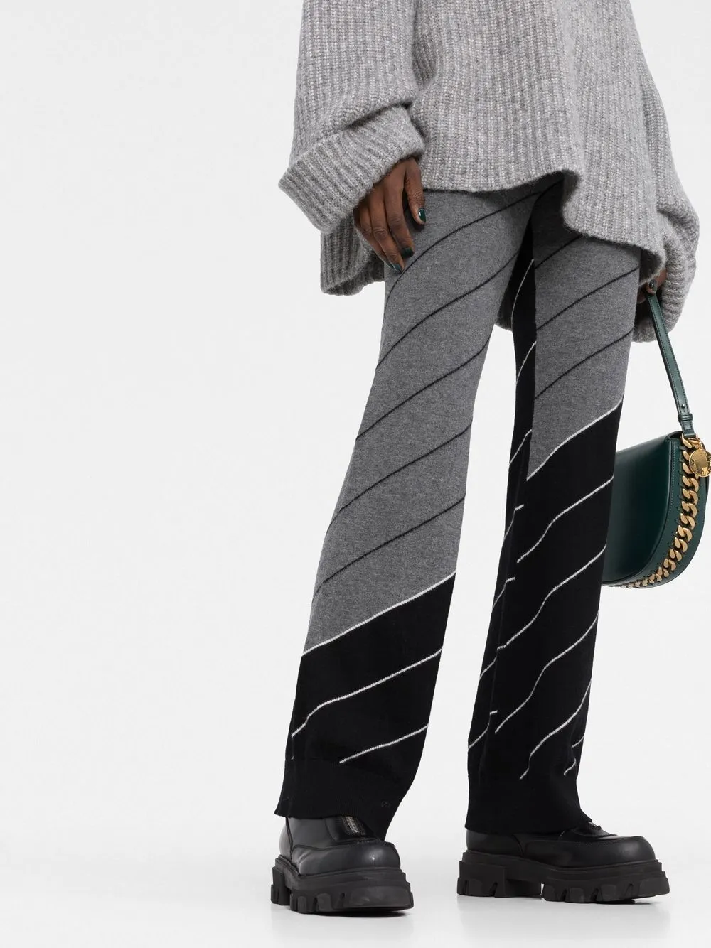 Stella Mccartney Diagonal-stripe Wool Flared Trousers In Grau