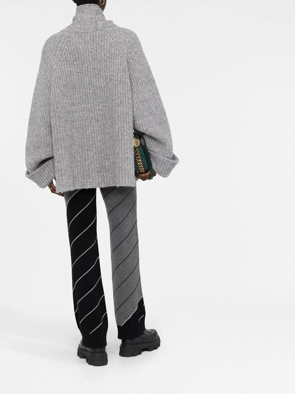 Stella Mccartney Diagonal-stripe Wool Flared Trousers In Grau
