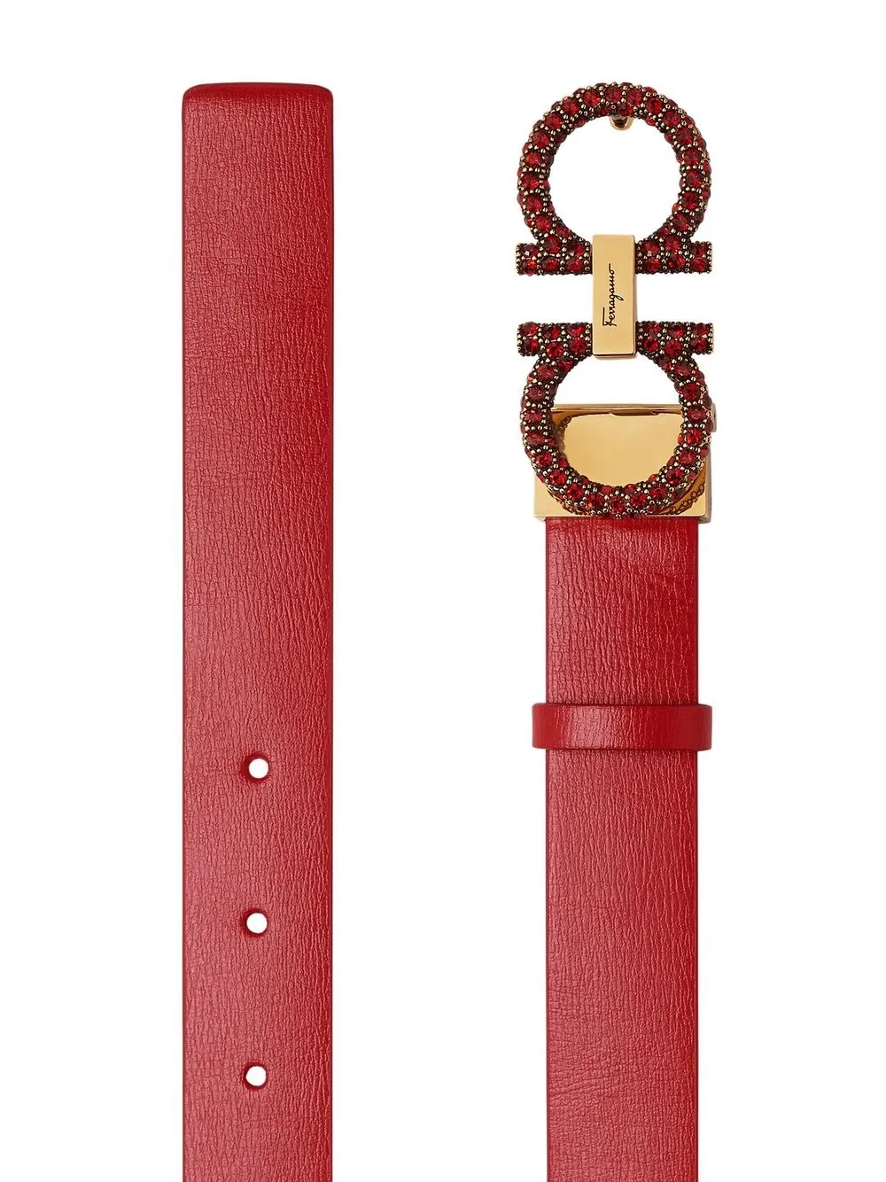 Ferragamo Gancini riem verfraaid met kristallen - Rood