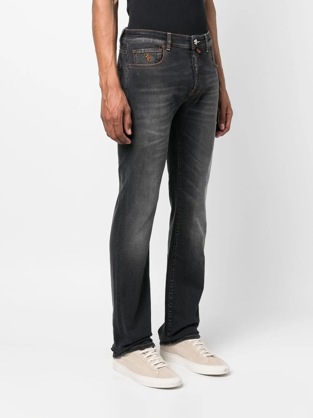 Shop Billionaire Logo-patch Straight-leg Jeans In Grau