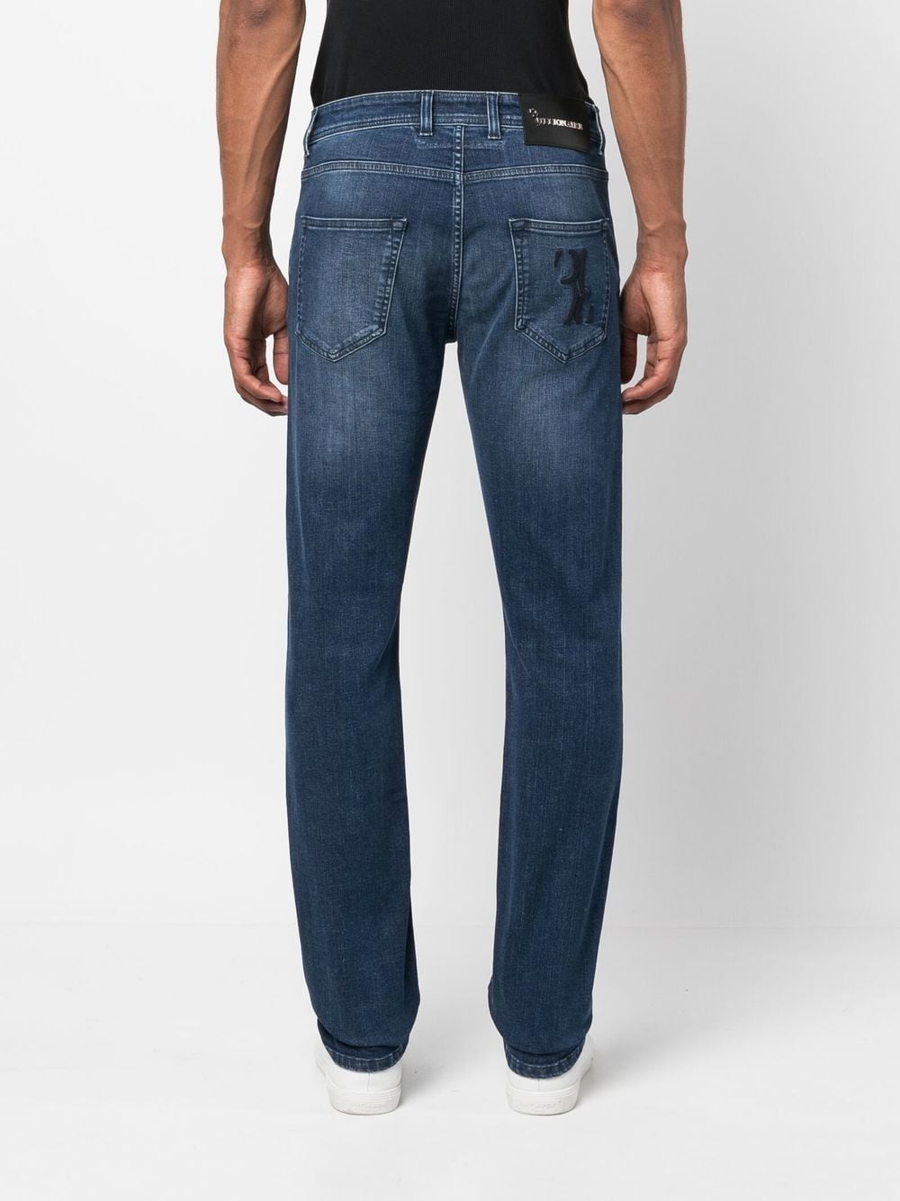 Shop Billionaire Logo-embroidered Straight-leg Jeans In Blau