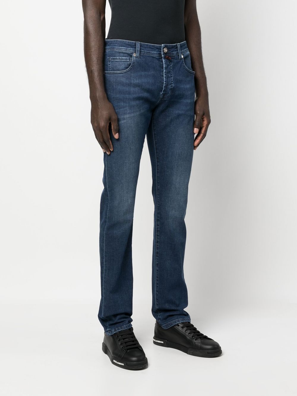 Shop Billionaire Embroidered-logo Straight-leg Cut Jeans In Blue