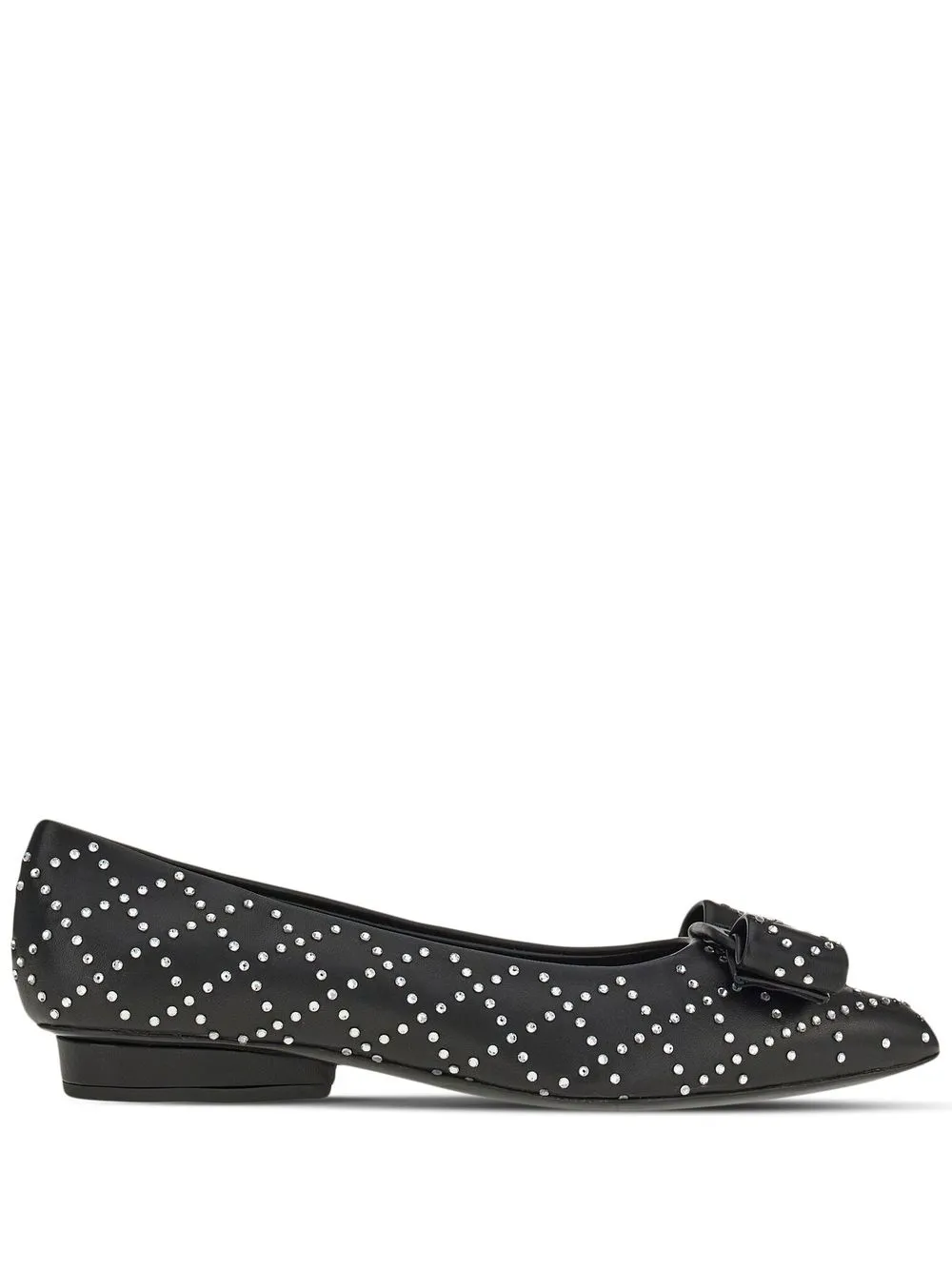 Ferragamo Viva 20 Crystal-embellished Leather Flats In Black