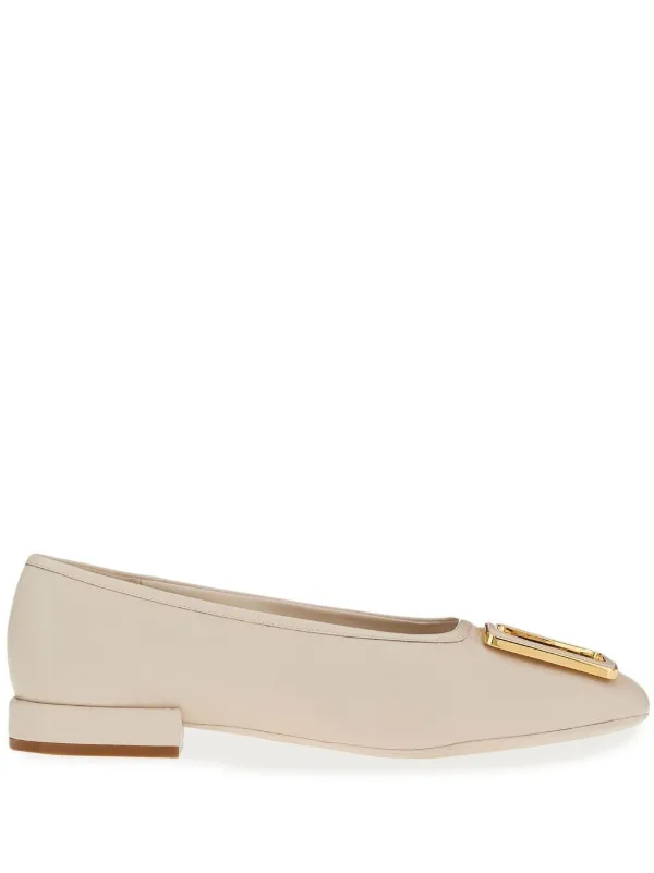 Ferragamo Chunky-buckle Ballerina Flats in BONE