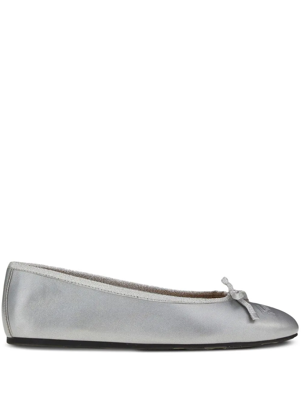 Ferragamo logo-embroidered leather ballerina flats Silver