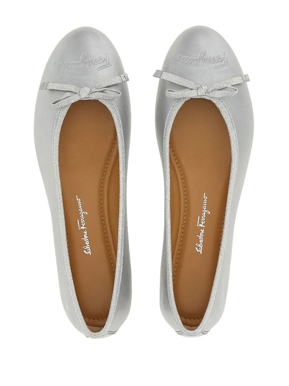 Ferragamo logo-embroidered leather ballerina flats Silver