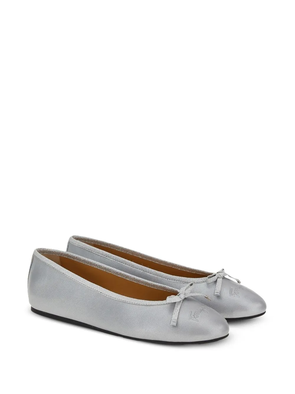 Ferragamo logo-embroidered leather ballerina flats Silver