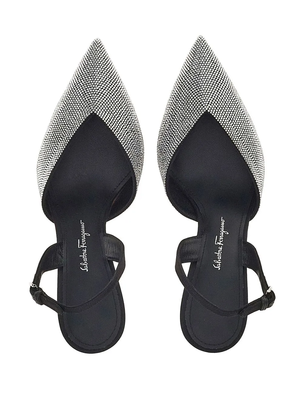 Ferragamo Ileen Crystal Embellished Slingback Pointed Toe Pump In Black